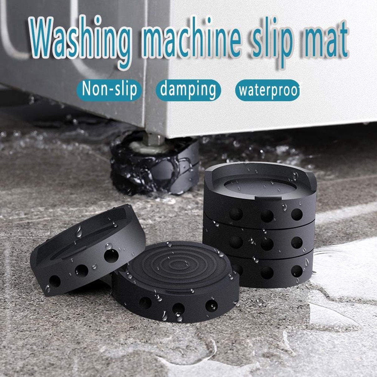Vibration Dampers Washing Machine / Dryer - Set of 4 Pieces - Extra Thick - Stackable - Washing Machine Dampers - Washing Machine Riser - Dryer Feet - Suitable for Washing Machine and Dryer - Non-Slip Rubber - Black