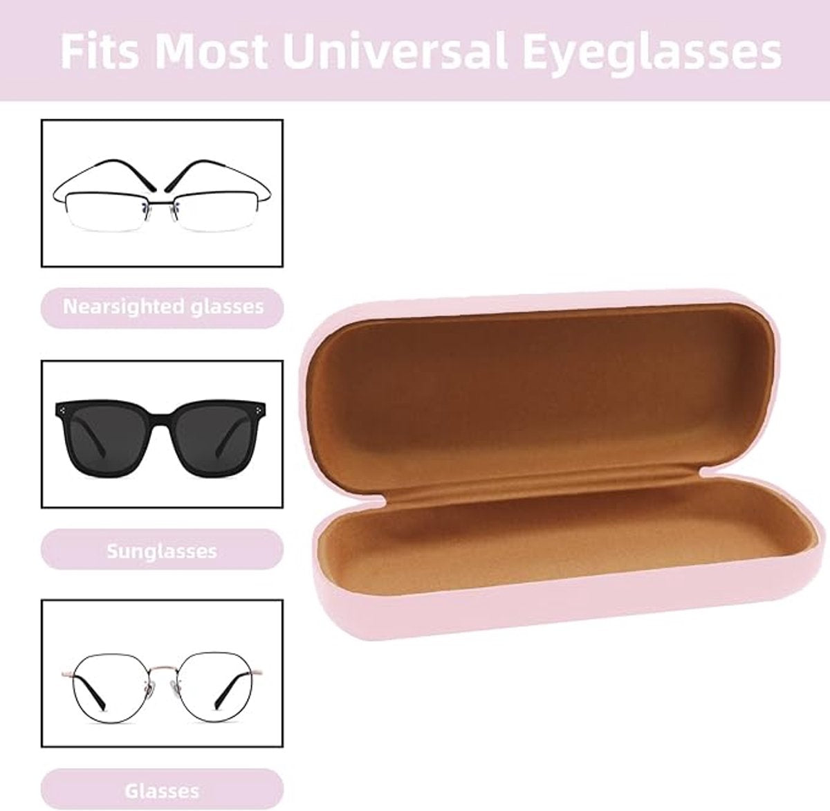 Glasses case - Hard case - Glasses case - Glasses cover - Glasses pouch - Faux leather - PU leather glasses case - Hard glasses case - PU leather glasses case - wearable protection - 16 x 6.4 x 3cm - light pink - Sunglasses accessories - 1 piece