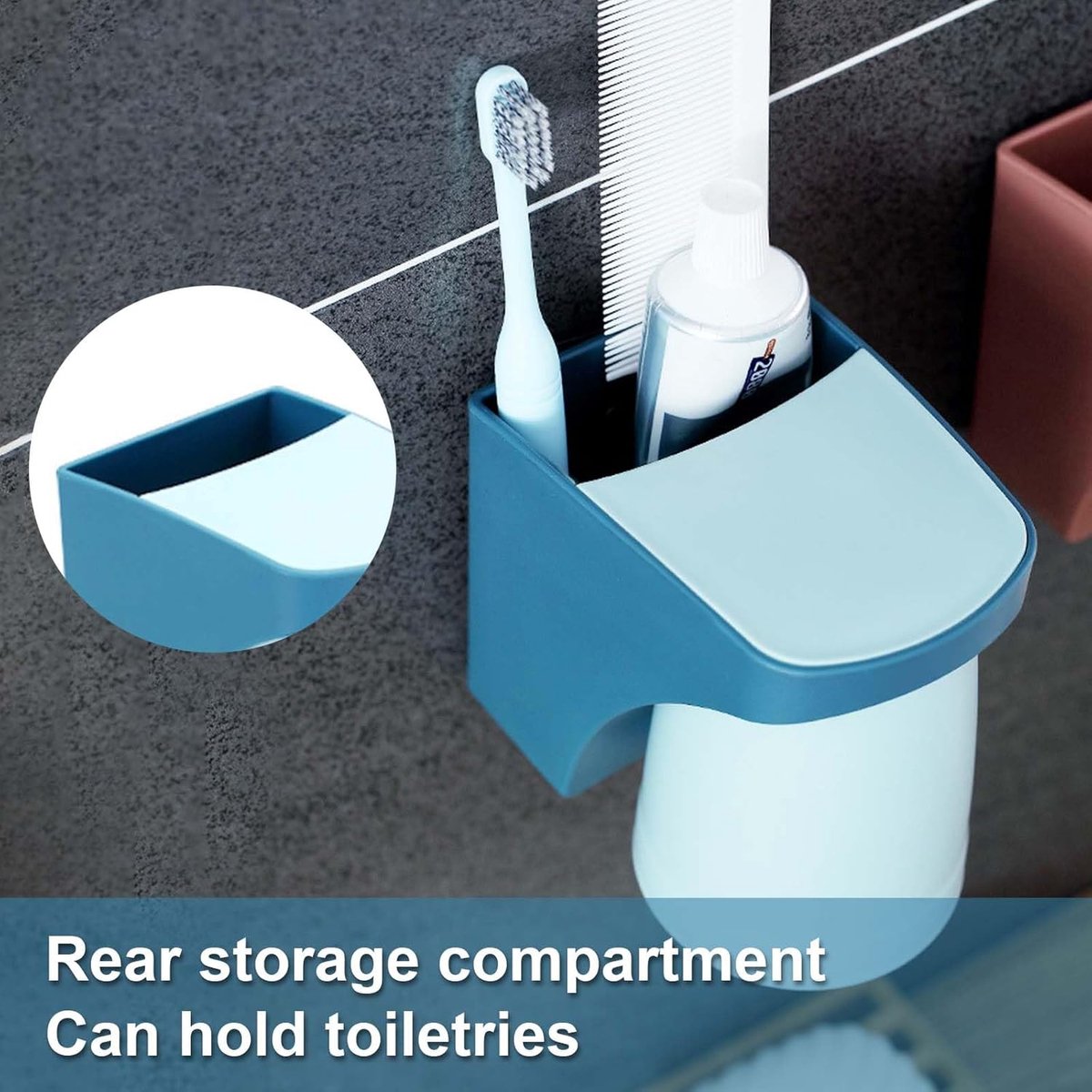 Toothbrush Holder - Toothbrush Box - Wall Mounted - Bathroom Organizer - Toothbrush Organizer - Toothbrush Holder with Magnetic Cup - No Drilling Required - For Family, Children - Blue+Red - 2 Pieces