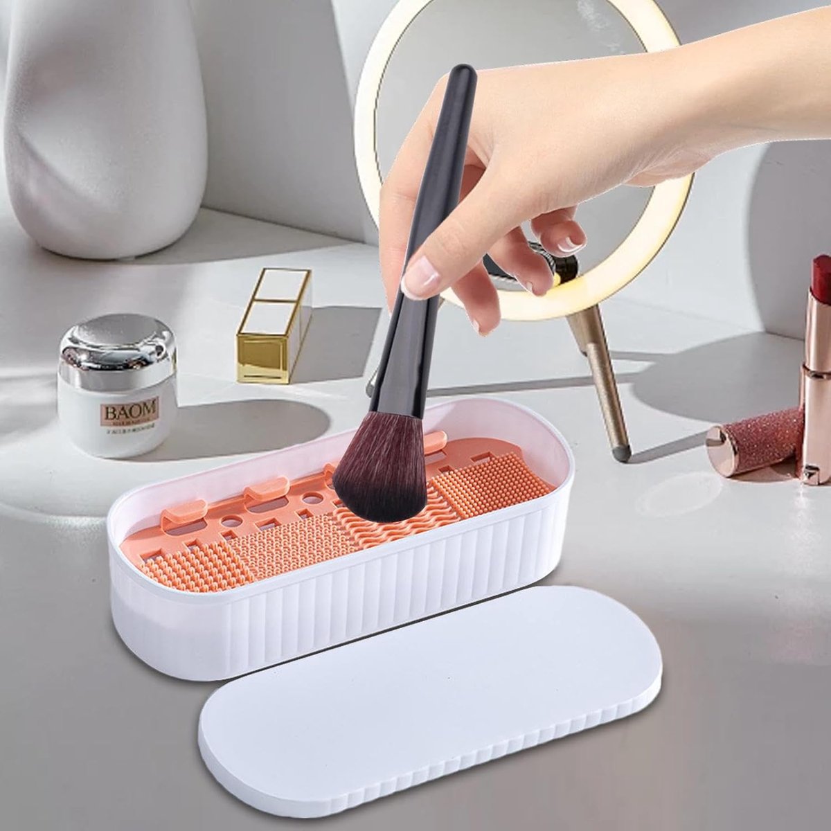 Brush Cleansing - Make-Up Brush Cleaner - Make-Up Brush Cleaner - Cleaner Tools - Cleaning Mat - Dryer - Silicone - Portable Washing Tool - For Cleaning Make-Up Brushes - Also Suitable For Make-Up Sponges - Women - White