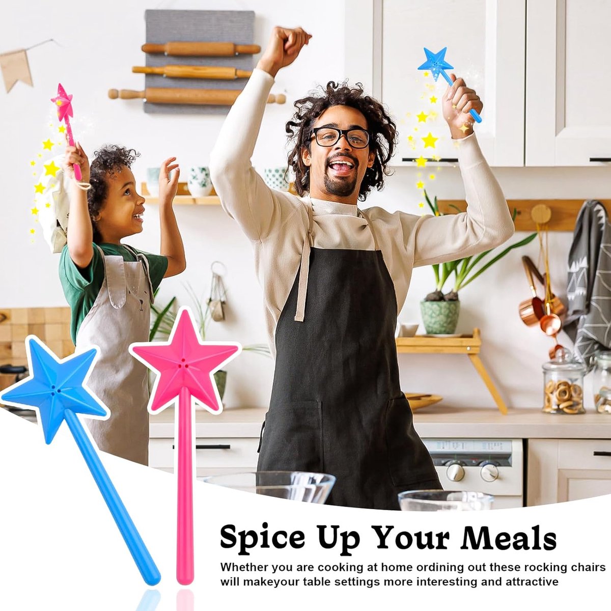 Salt Shakers - 2 Pieces - Salt and Pepper Shaker - Small Spice Shaker - Small Spice Container - Funny Star-Shaped - Herb Sticks - Magic Wand - Table Decoration - With Holes - For Restaurant Kitchen Gadgets - Plastic - Blue and Pink