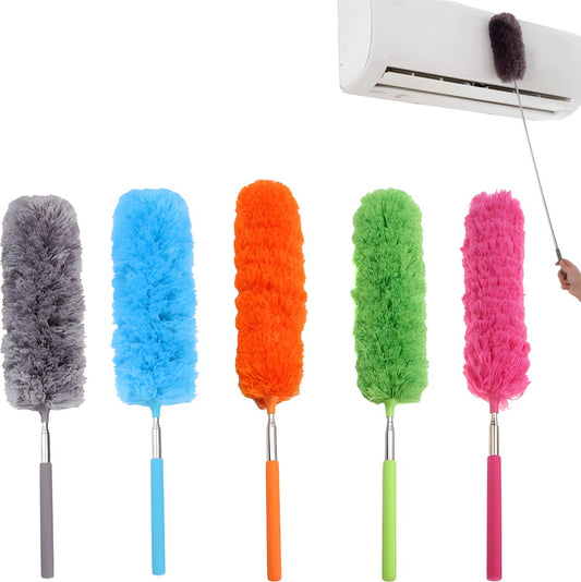 Telescopic Feather Duster - 5-Piece Cleaning Set - Feather Duster Extendable Up to 85 Cm - Cobweb Brush with Telescopic Handle - Duster - Dust Brush - Washable Microfiber - Rotatable - Electrostatic Adsorption - Hard-to-Reach Places