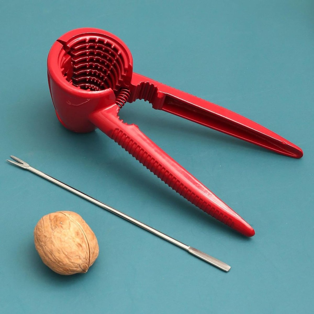 Nutcracker - Walnut Cracker - Nutcracker - Walnut Tongs - Kitchen Tongs Cutting Tool - Ideal for Walnuts and Hazelnuts - With Non-Slip Grip - For All Types of Nuts - Metal - 17 Cm - Red