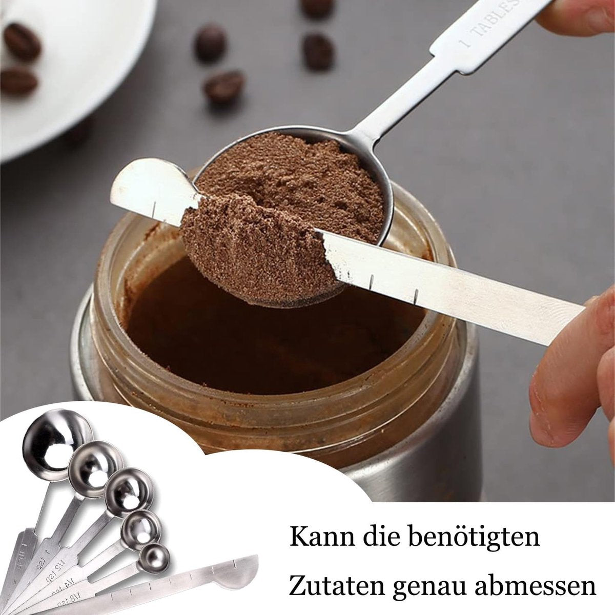 Measuring Spoon Set - Measuring Cup Set - 8-Piece - High-Quality Stainless Steel - Measuring Spoons - Measuring Scoops - Measuring Spoon - Weighing Grams & Milli - Durable - Baking / Cooking / Coffee / Spices - For Measuring Dry and Liquid Ingredients