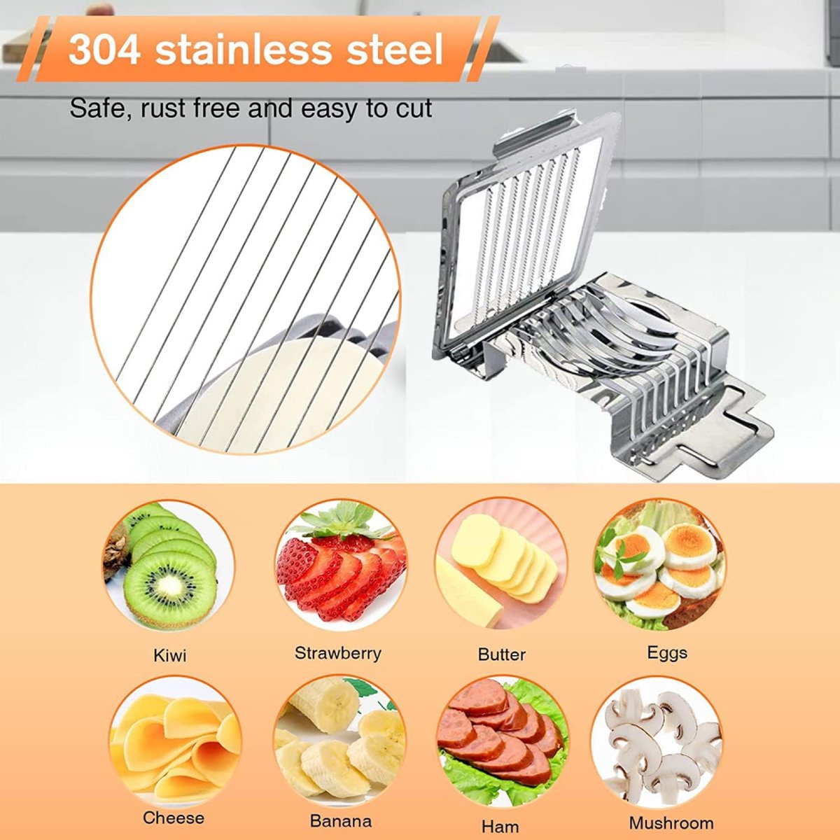 Egg Slicer - Multifunctional Egg Slicer - Stainless Steel - Mushroom Slicer - Dishwasher Safe - Slicer - Dicer - Kitchen Cutter - Hanging Holes - Anti-Slip - Gift Idea