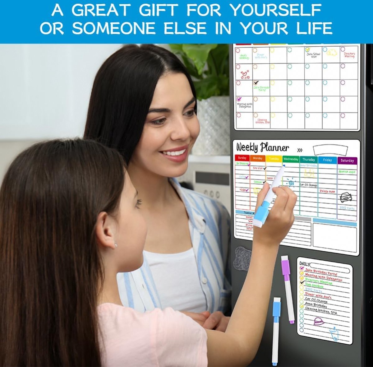 Monthly Planner & Weekly Planner Whiteboard Set - Magnetic Planning Board - Magnetic Monthly Planner - Magnetic Weekly Planner - Magnetic Board Including Day Planner, Markers & Eraser - Memo Board - Planning Board - Family Planner - Family Planner - To Do