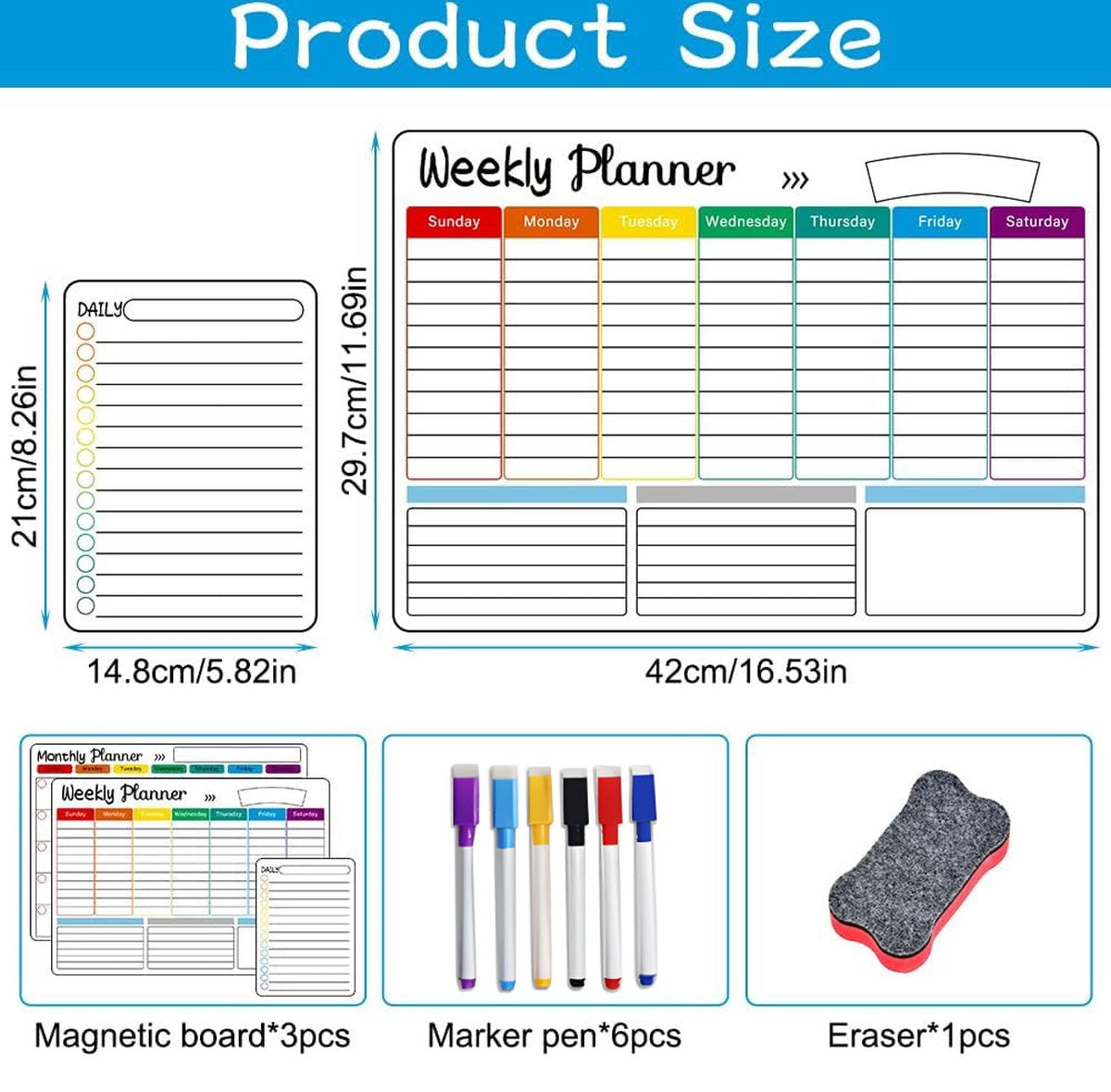 Monthly Planner & Weekly Planner Whiteboard Set - Magnetic Planning Board - Magnetic Monthly Planner - Magnetic Weekly Planner - Magnetic Board Including Day Planner, Markers & Eraser - Memo Board - Planning Board - Family Planner - Family Planner - To Do