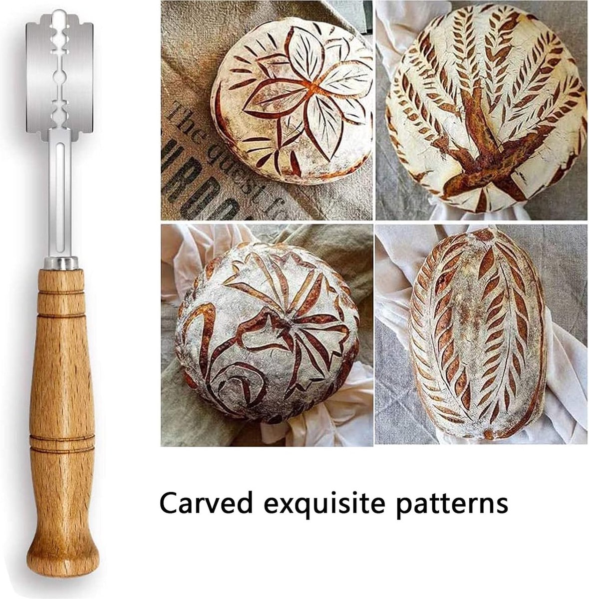 Dough Knife - Blade - Blade Knife - Dough Knife - Baguette Knife - With 5 Blades And Storage Case - Wooden Handle - Bread Knife - Baguette Knife - Baking Enthusiast