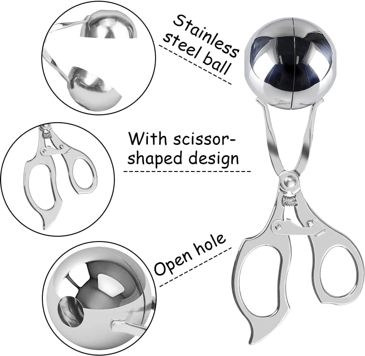 Meatball maker - Professional Meatball tongs - Portable Meatball maker - Multifunctional Meatball tongs - Meatball spoon - Meatball tongs - BBQ Tongs - Barbecue Tongs - for meatballs / Ice cream / rice balls - Stainless steel