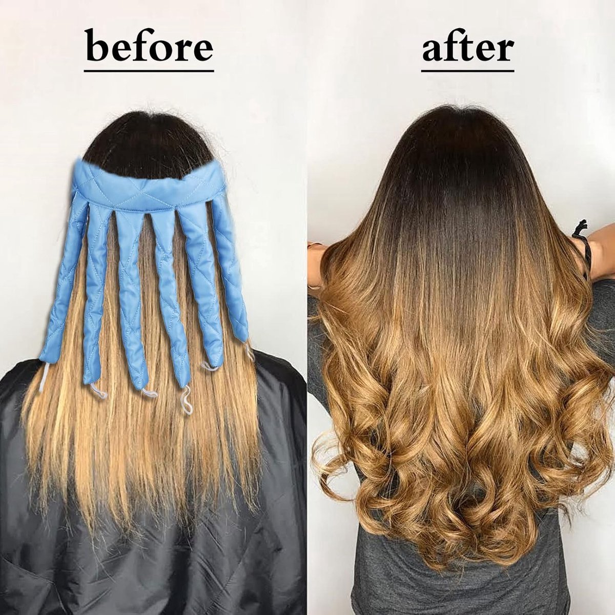 Heatless Curls - Curlers - Heatless Curler - Hair Curler - Curl Rollers - Create Curls Without Heat - Curlers - Hair Rollers - Overnight Curls - Self-Adhesive - Satin - Blue - Harmless & Tasteless