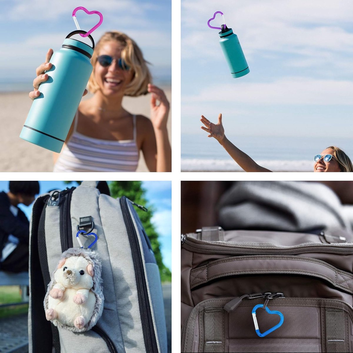Carabiner - 12 Pieces - Metal Carabiners - Robust - Snap Hook - Aluminum - Snap Hook for Adults - Heart Carabiner - Durable Keychain - Quick Release - For Camping/Hiking/Travel - 6 Colors