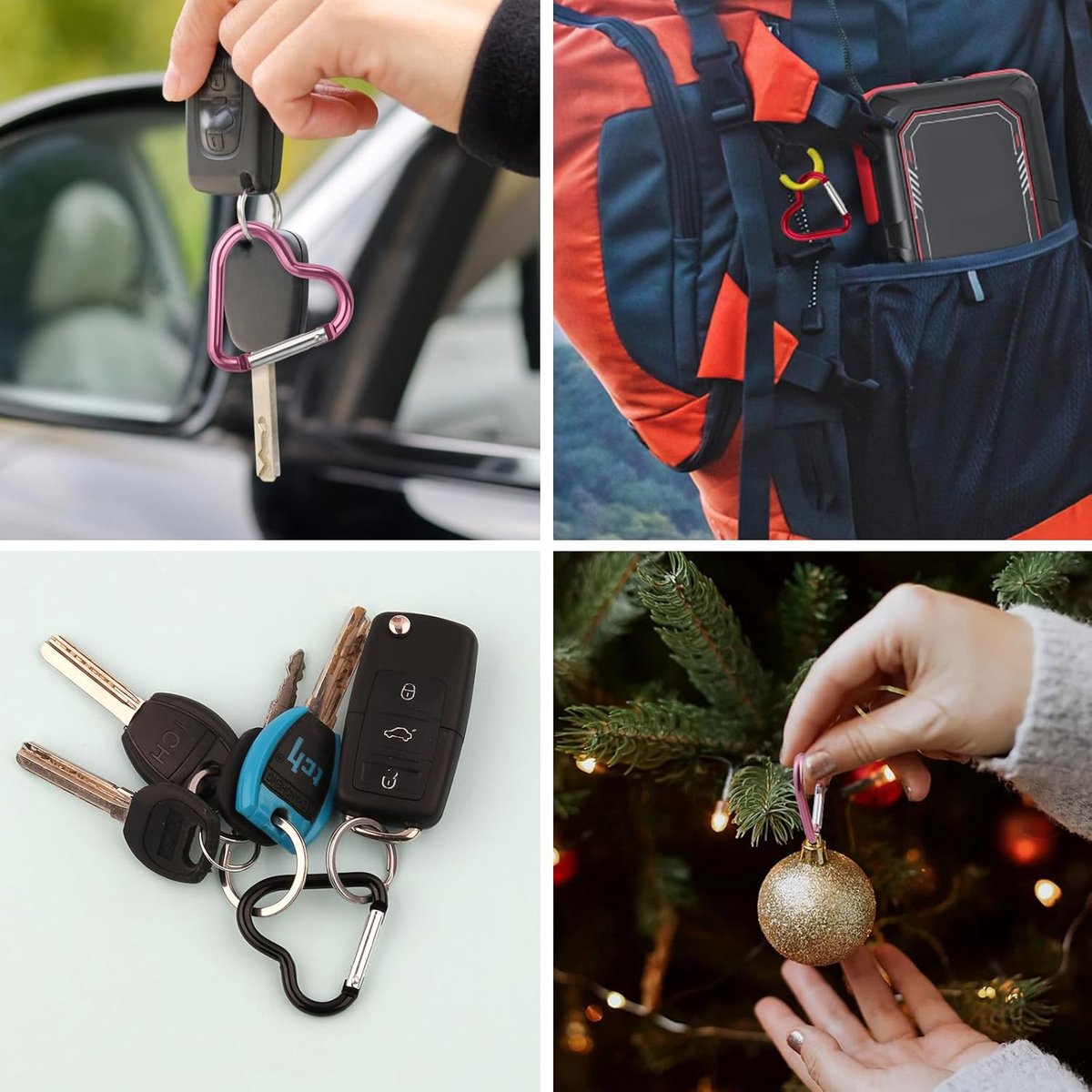Carabiner - 12 Pieces - Metal Carabiners - Robust - Snap Hook - Aluminum - Snap Hook for Adults - Heart Carabiner - Durable Keychain - Quick Release - For Camping/Hiking/Travel - 6 Colors