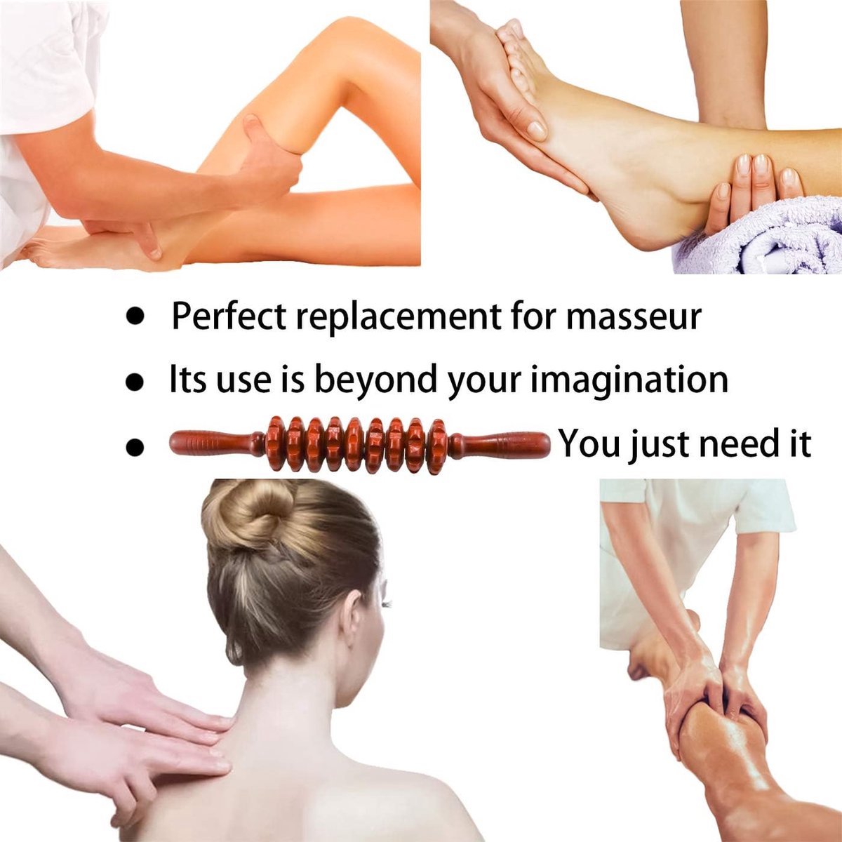 Massage Stick - Massage - Massage Device - 2 Pieces - Relieve Fatigue - Anti-Cellulite Massage Roller Tool - Full Body Massager - Thigh Massager - Natural Wooden Massage Roller - Connective Tissue Massages - Relax - Durable - 9 Wheels