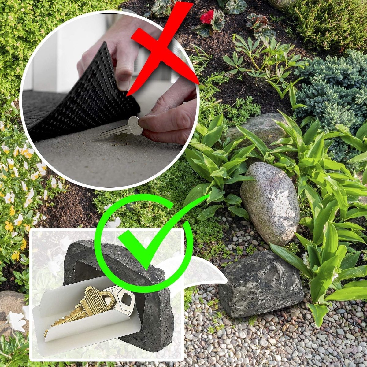 Fake Stone - Hollow Stone - Outdoor Hiding Place for House Keys - Plastic Fake Stone - Anti-Burglar - Security - Discreet - Safe Way to Hide a Key - Hide Keys in an Unfindable Hiding Place - 1 Piece