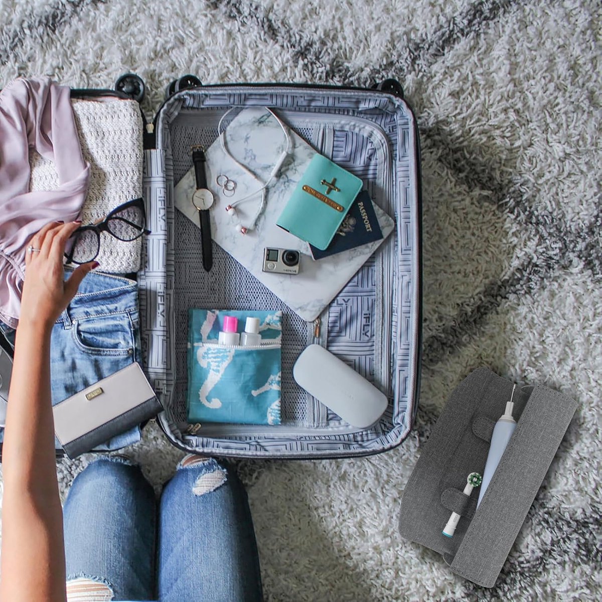 Electric Toothbrush Travel Case - With Magnetic Closure - Toothbrush Holder - Hard Shell Electronic Toothbrush Carrying Case - Universal - Protective Storage Box - 20x6x4 Cm - Grey - 1 Piece