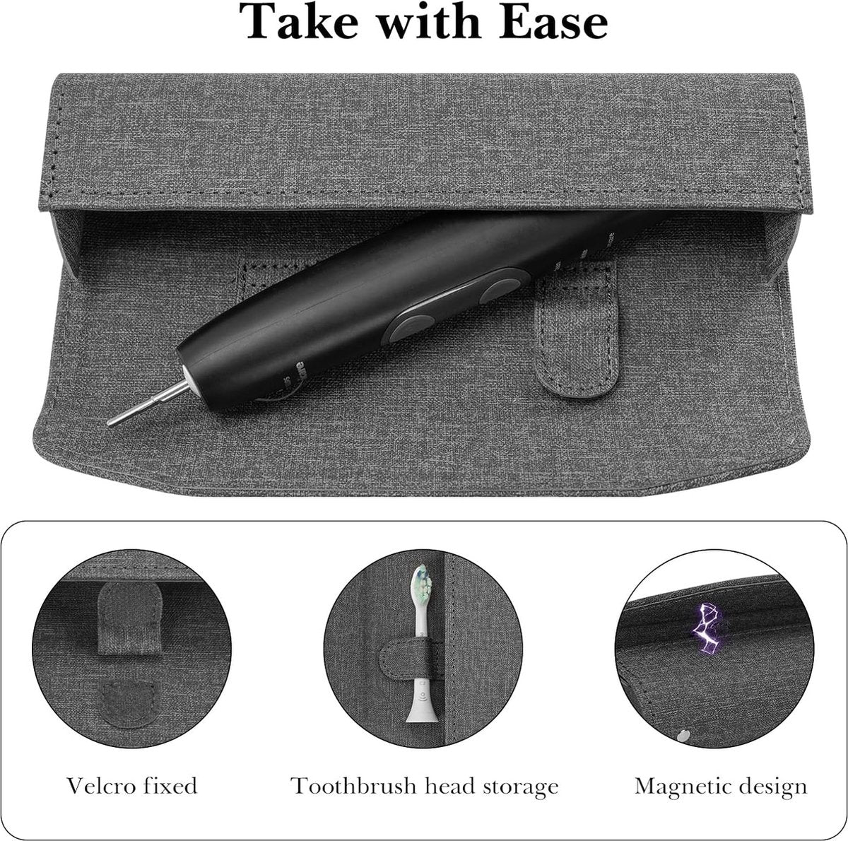 Electric Toothbrush Travel Case - With Magnetic Closure - Toothbrush Holder - Hard Shell Electronic Toothbrush Carrying Case - Universal - Protective Storage Box - 20x6x4 Cm - Grey - 1 Piece