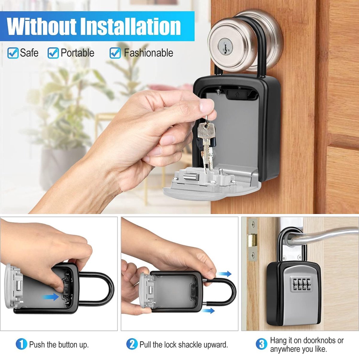 Outdoor/Indoor Key Safe - Small Key Safe with Code - Key Cabinet - Key Box - Small Safe with Combination Lock - Central Key Storage - Removable Lock - No Drilling Required - Wall-Mounted - Water-Resistant - Grey