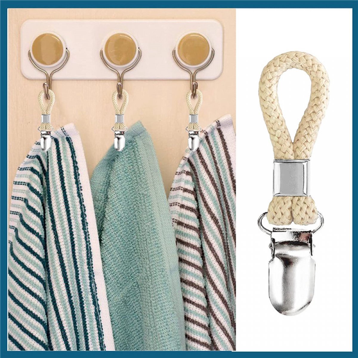 Towel Clips - 4 Pieces - Towel Hooks - Towel Holders - Small Towel Clips - Towel Clip - Towel Pegs - Tea Towel Clip - Hanging Hooks - Small Clips - Hanging - Beige - For Kitchen, Bathroom, Balcony, Cabinets