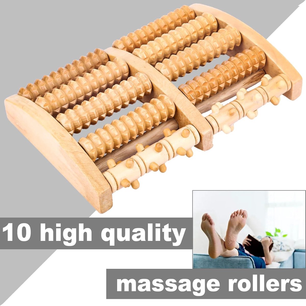 Wooden Foot Massager - Foot Massage Roller - Massage Device - Massage Roller - Foot Roller - Wooden Foot Massage Roller - Reflexology - Improves Blood Circulation - For Home and Office - 27.3×18.5×5cm