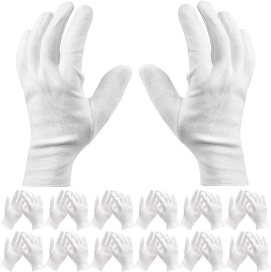 Cotton gloves - 12 Pairs - white - soft hand cotton - Used For Cosmetics, Jewelry Coin Inspection, Inspection Gloves, Service Gloves, Moisture Gloves - everyday cotton gloves