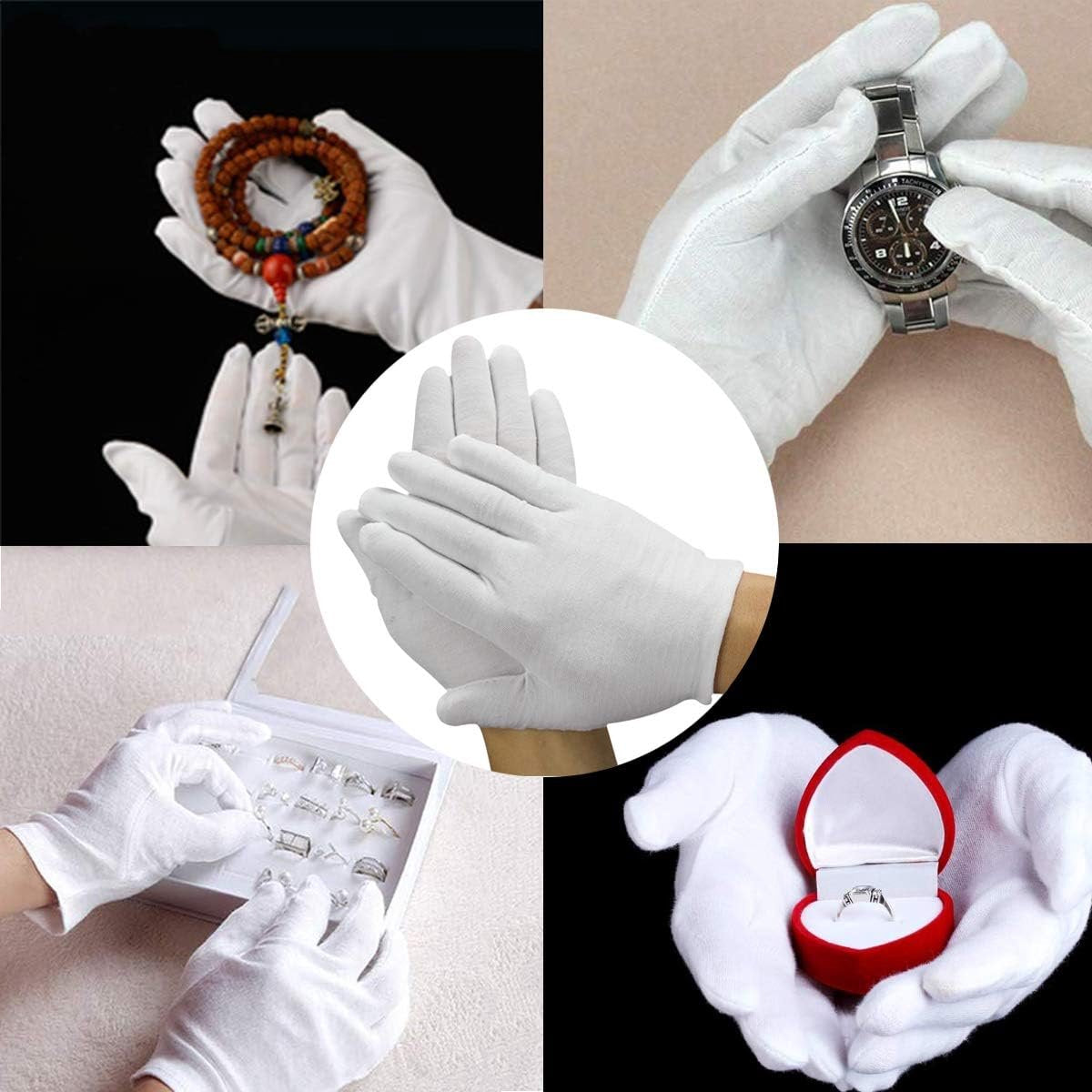 Cotton gloves - 12 Pairs - white - soft hand cotton - Used For Cosmetics, Jewelry Coin Inspection, Inspection Gloves, Service Gloves, Moisture Gloves - everyday cotton gloves