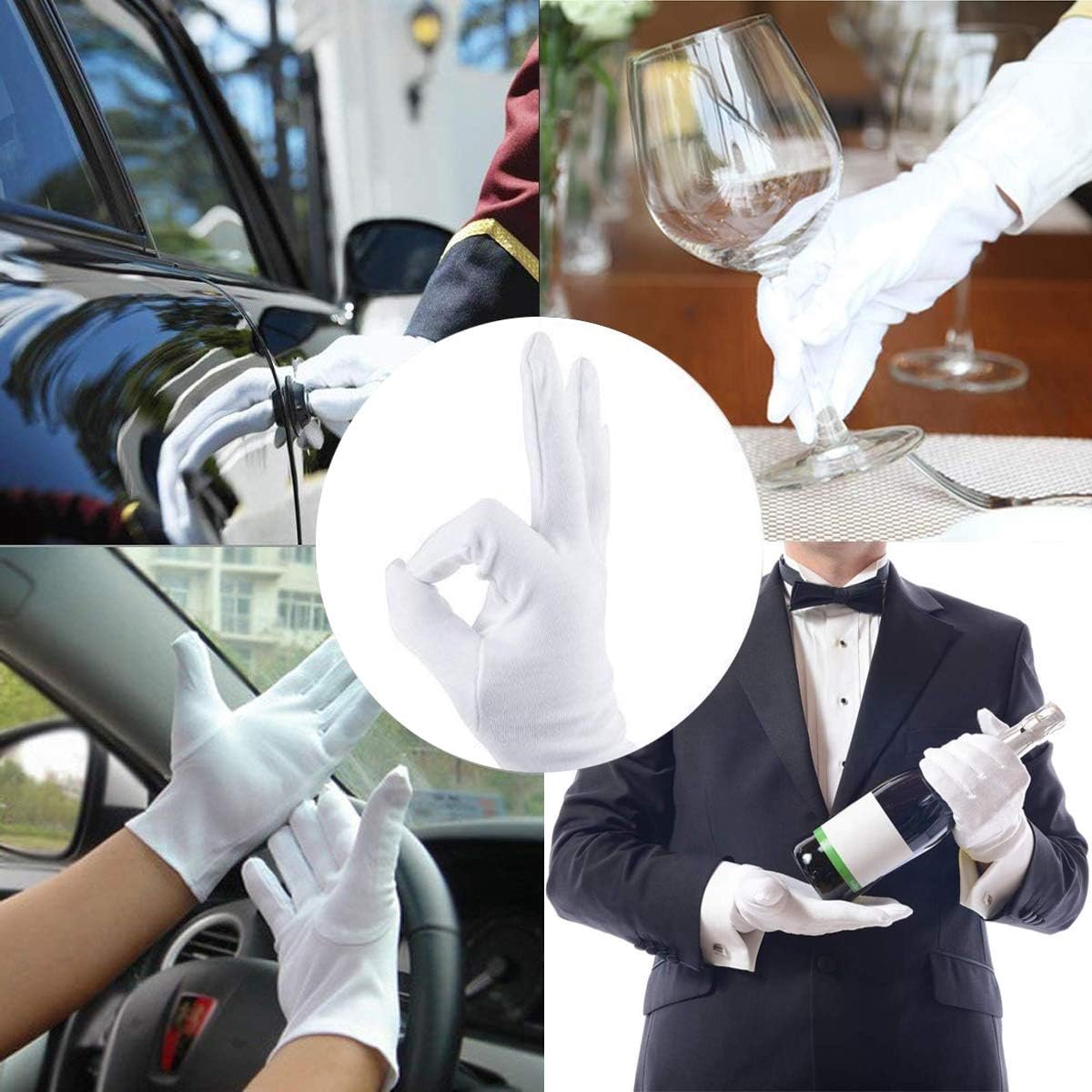Cotton gloves - 12 Pairs - white - soft hand cotton - Used For Cosmetics, Jewelry Coin Inspection, Inspection Gloves, Service Gloves, Moisture Gloves - everyday cotton gloves