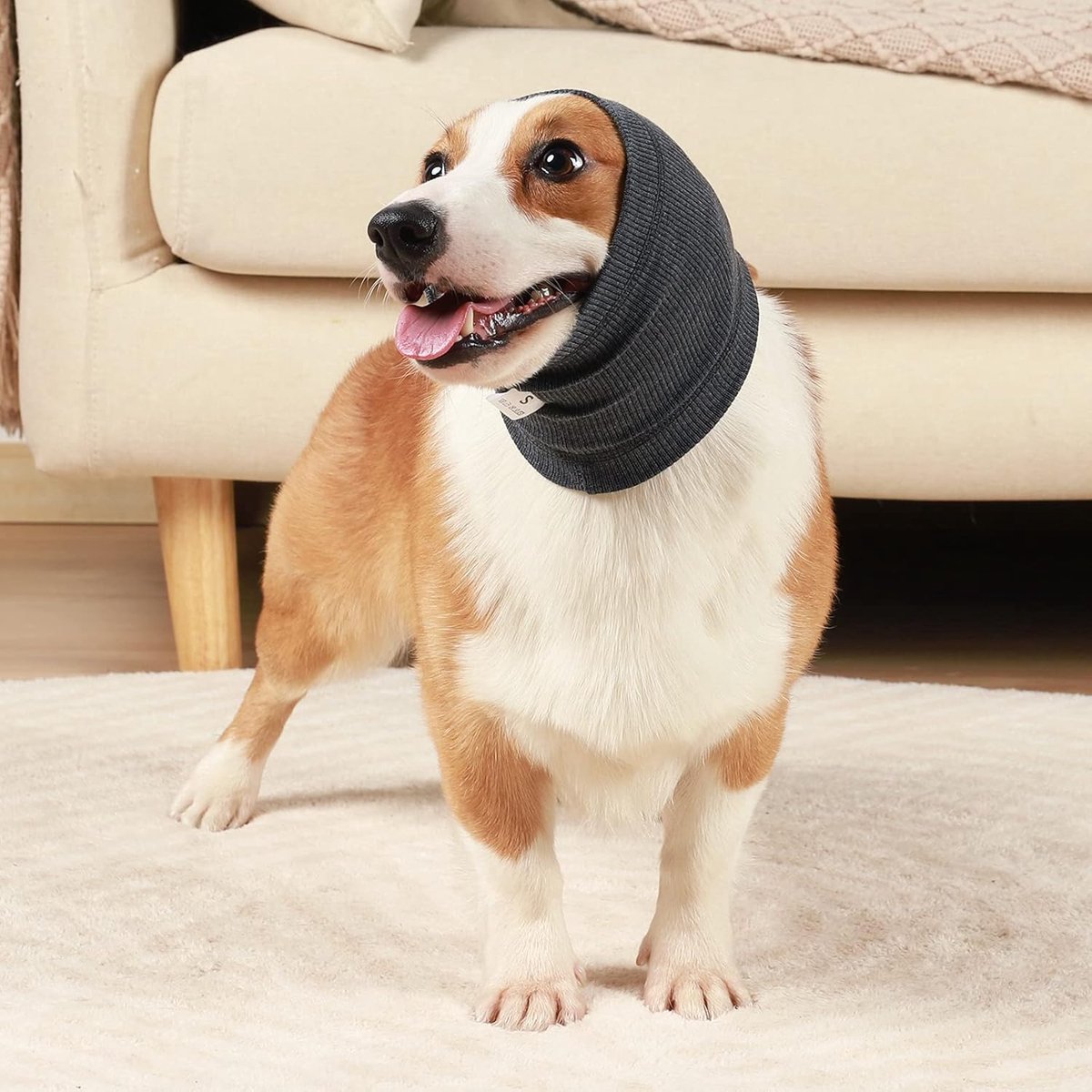 Dog Ear Protector - Dog Ear Protection - Noise-Dampening Dog Headband - Noise-Resistant Dog Neck Collar - Ear Protection For Dogs - Dog Ear Protector - Comfortable - Soothing - Soft - Anxiety Relief Noise Protection - Size M - Grey