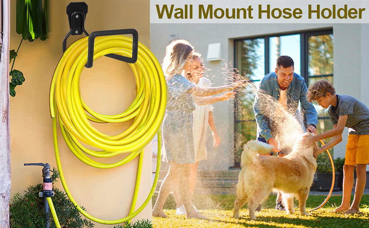 Garden Hose Holder - Metal Garden Hose Holder - Garden Hose Storage - Holder for Garden Hoses - Heavy Duty Wall Mount Watering Pipe Tube Storage Hanger - Wall-Mounted Water Hose Holder for Outdoor Garden - Black - 1 Piece