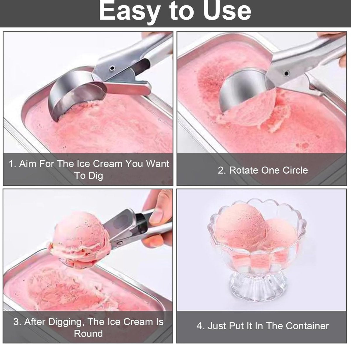 Ice Cream Scoop - 2 Pieces - Ice Cream Spoon - Ice Cream Scooping Spoon - Small Ice Cream Scoop - Ice Cream Ball Tongs - Portioning Spoon - Ice Cream Ball Tongs - Fruit Scoop - Eject Valve - Includes Releaser - Kitchen Utensils - Ergonomic - For Ice - Sta
