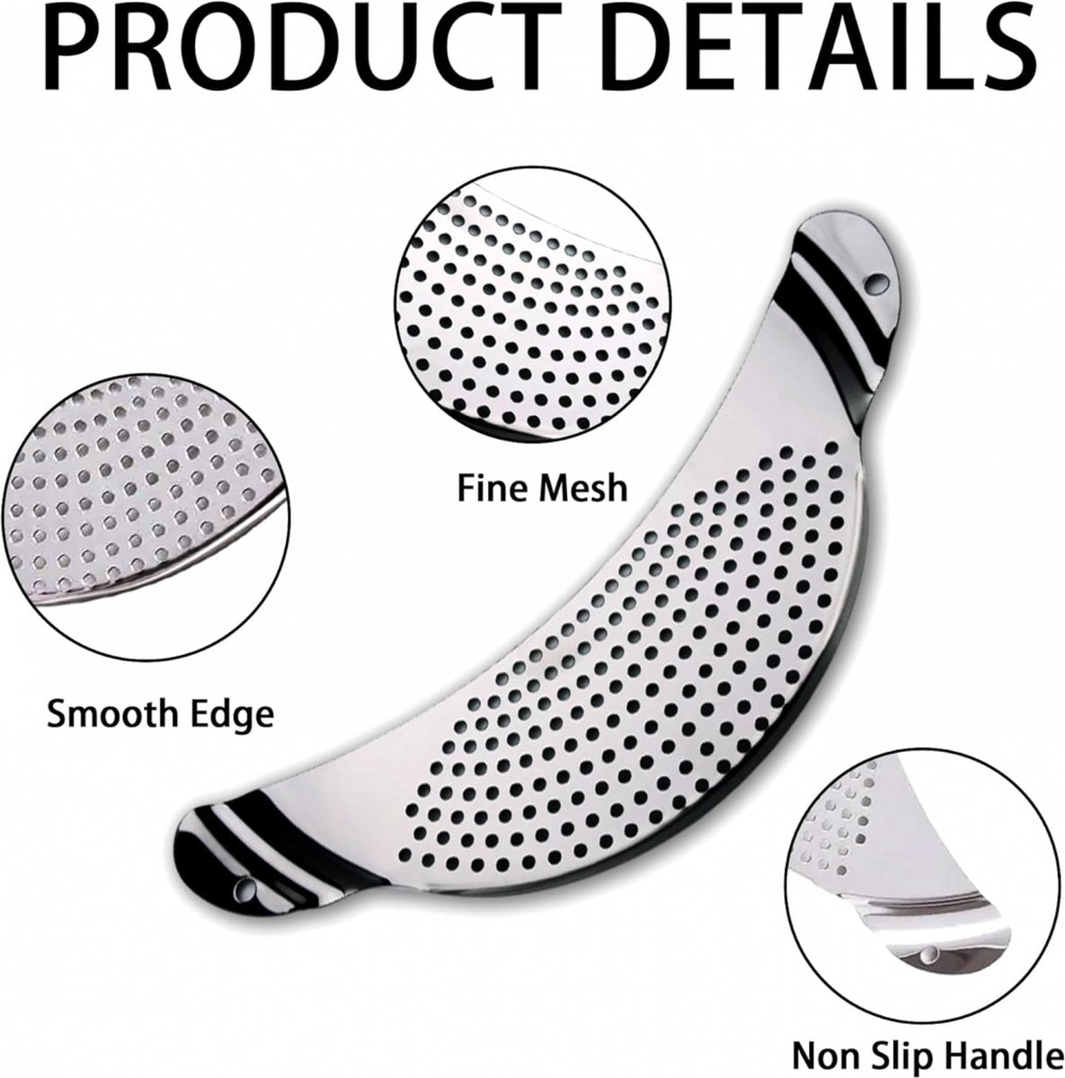 Stainless Steel Draining Aid - Draining Lid with Handles - Colander - 33.5 Cm - BPA-Free - Solid Compact Kitchen Draining Lid - Colander - Kitchen Sieve - Dishwasher Safe - Easy Draining - Storage Hook - For All Sizes of Pans