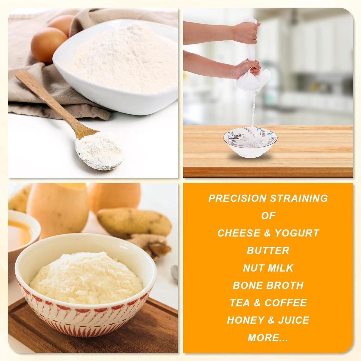 6 Pieces Nut Milk Bag for Straining 12"x10" Reusable Nylon Cheesecloth for Juice Coffee Yogurt Tea Milk Almond Soy Fine Mesh Filter Cheesecloth Bags