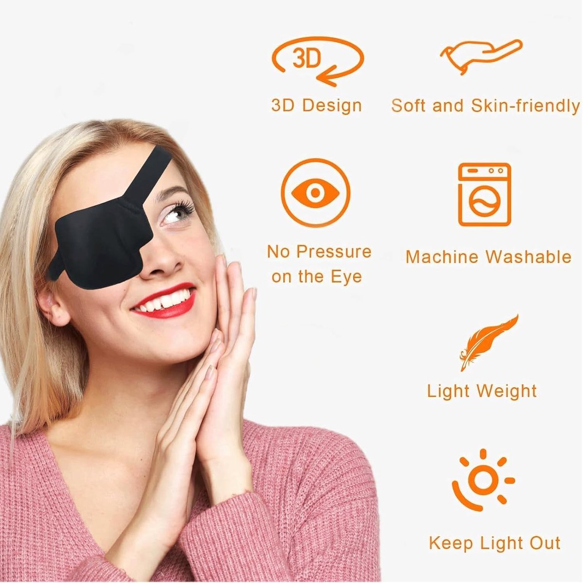 3D Eye Patches for Adults - 4 Pieces - Adjustable Eye Patches for Right Eye - Eye Mask - Luxury 3D Eye Mask - Eye Patch for Lazy Eye - Sleep Mask - Soft Eye Patch for Post-Surgery - Comfortable Eye Mask for Daily Use - Black - Right