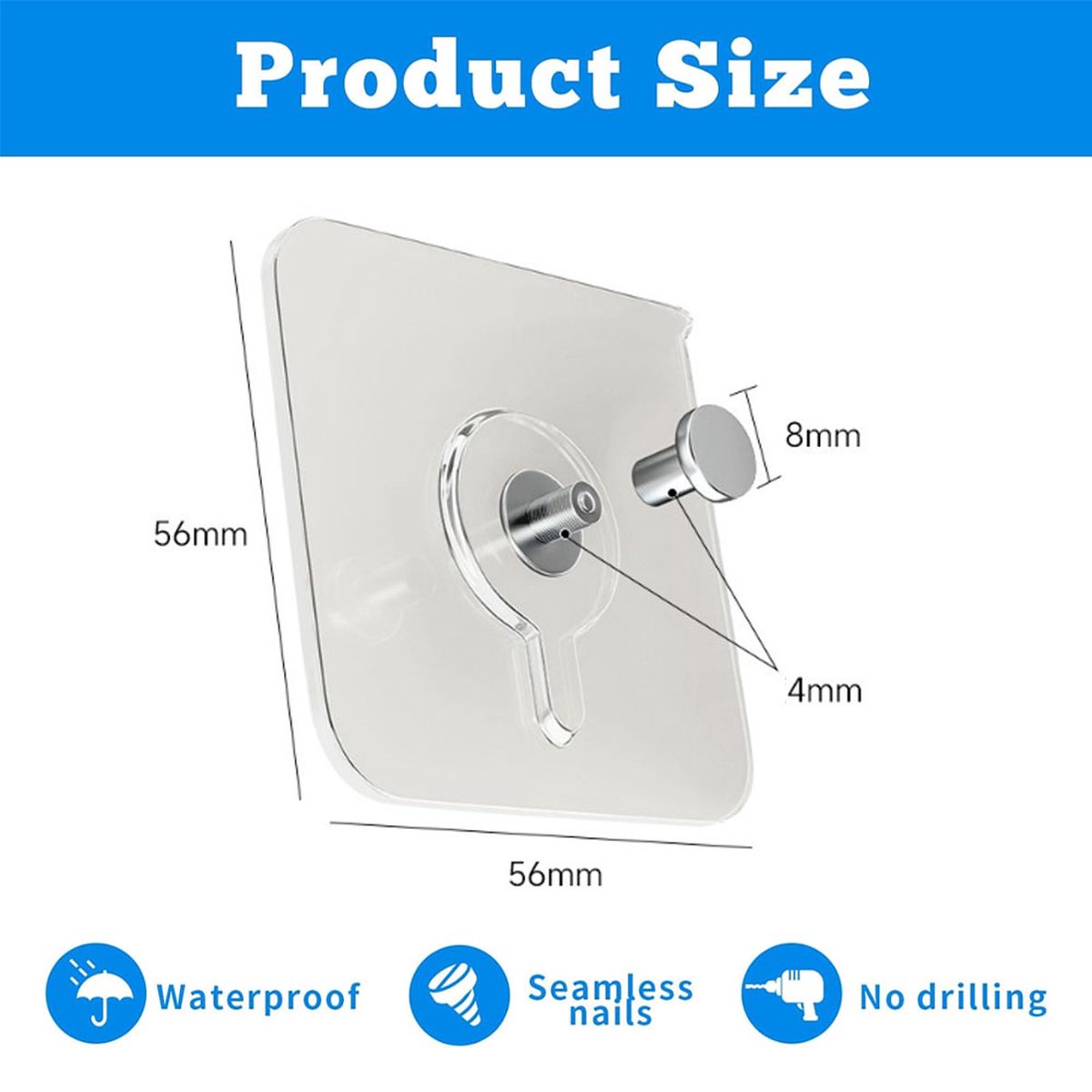 Self-Adhesive Nails - 10 Pieces - Adhesive Stick-on Nails - Hanging System - Towel Hook - Stick-on Hooks - Adhesive Screw - Picture Hanger - Flat Head - No Drilling Required - High Load Capacity - Wall Hooks - Hook