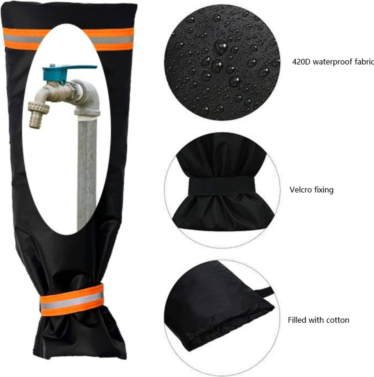 Frost Protection Cover for Faucet - Universal Frost Protection Cover - Faucet Freeze Cover - Outdoor Faucet Covers for Winter - Frost Protection - Reusable Garden Spigot Cover - Antifreeze Long Water Insulated - Black - 1 Piece