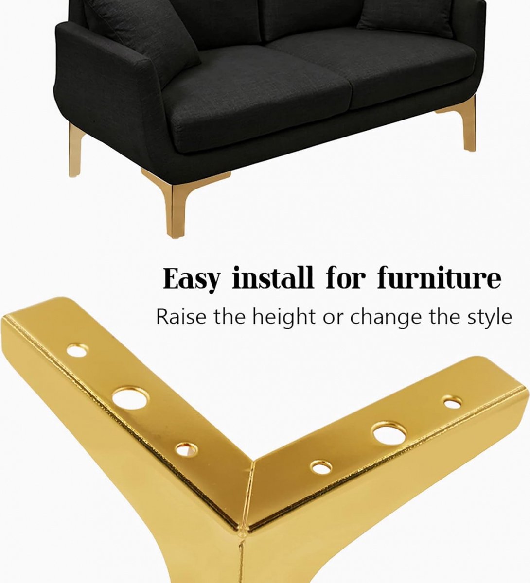 Metal Triangular Furniture Legs - 4 Pieces - Table Legs - 13 Cm - With Screws - Furniture Leg - Table Leg - High Load Capacity - Furniture Table Legs - Table Component - Heavy Metal Furniture - Floor Protection - Non-Slip and Wear-Resistant - Gold