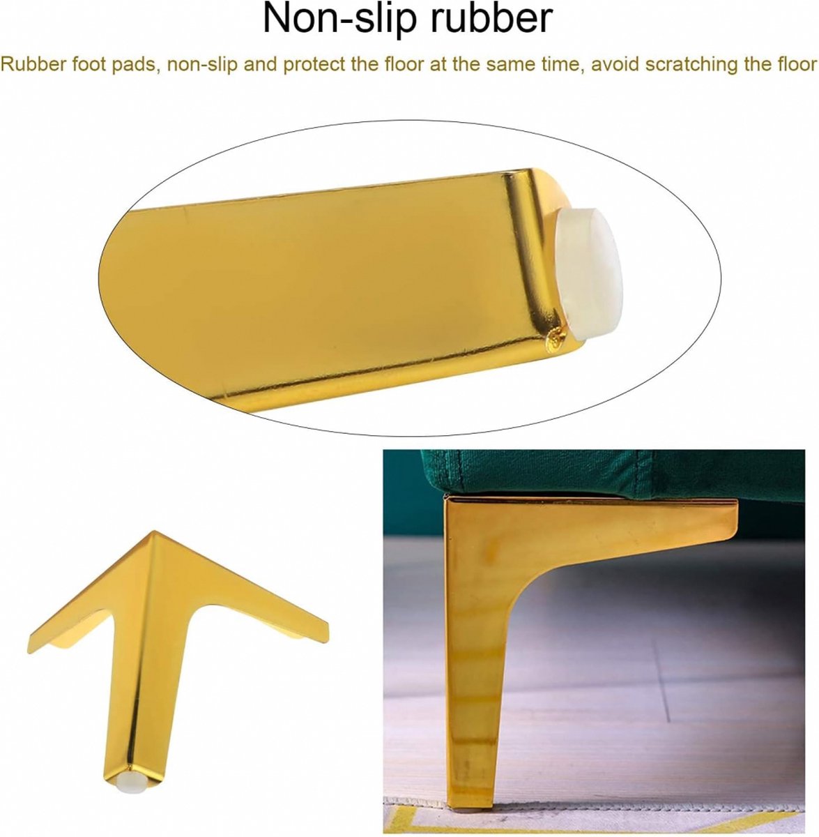 Metal Triangular Furniture Legs - 4 Pieces - Table Legs - 13 Cm - With Screws - Furniture Leg - Table Leg - High Load Capacity - Furniture Table Legs - Table Component - Heavy Metal Furniture - Floor Protection - Non-Slip and Wear-Resistant - Gold