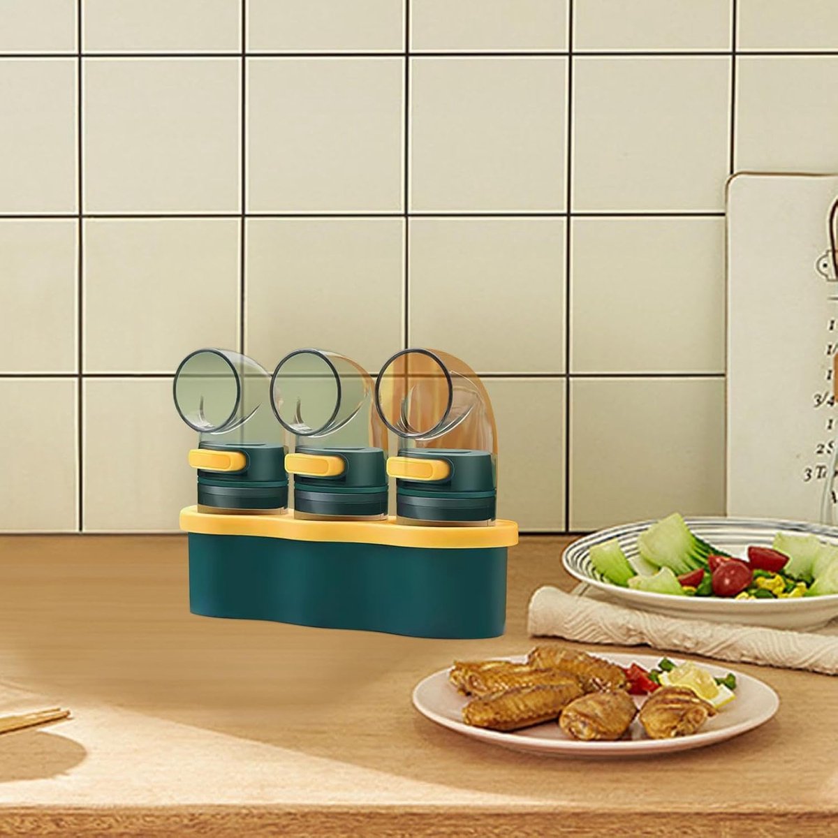 Salt and Pepper Shaker/Shaker - 3 Pieces - Spice Jars - Set - Salt Shaker - Pepper Shaker - Quantity Salt Shakers - Home Spice Salt Shaker - Pepper Shaker/Salt Shaker - Paprika Cumin Powder Sugar Dispenser - Salt and Pepper Shaker Set - With Holder
