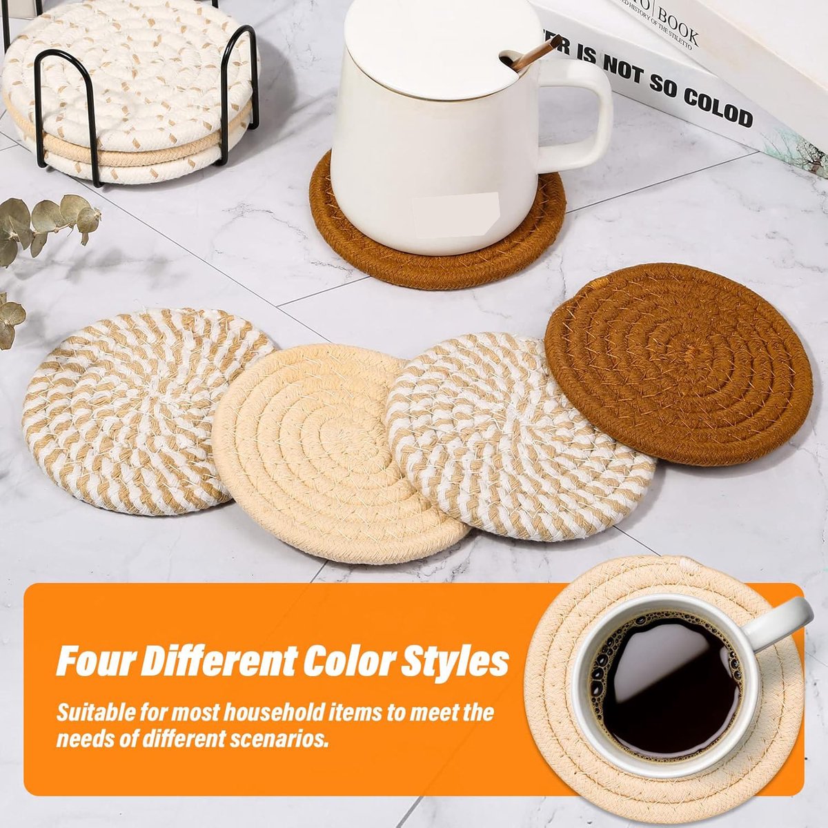 Coasters - 8-piece - Stylish Coasters - Coasters for Glasses - Coaster Set - Round Coaster Design - Anti-Slip - Heat Resistant - Gift - with Holder