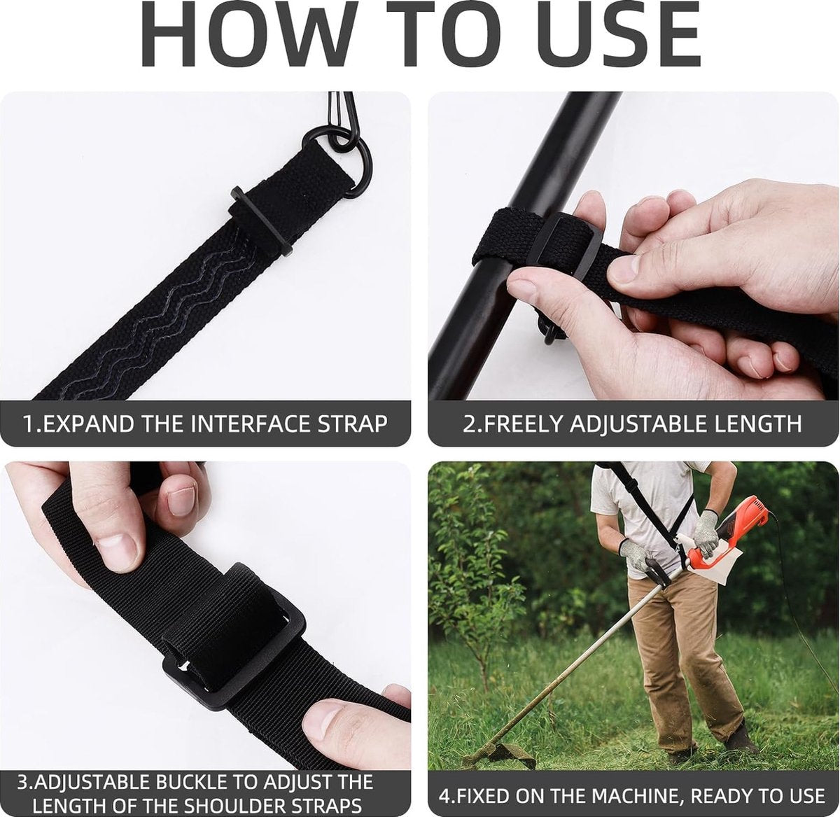 Brushcutter Harness - Adjustable - Durable - Carrying Harness - Nylon Strap Accessory - Universal - Harness - Shoulder Straps - Harness - Accessories For Lawn Mowers - Weed Eater Strap - Black - For Brushcutter Grass Trimmer