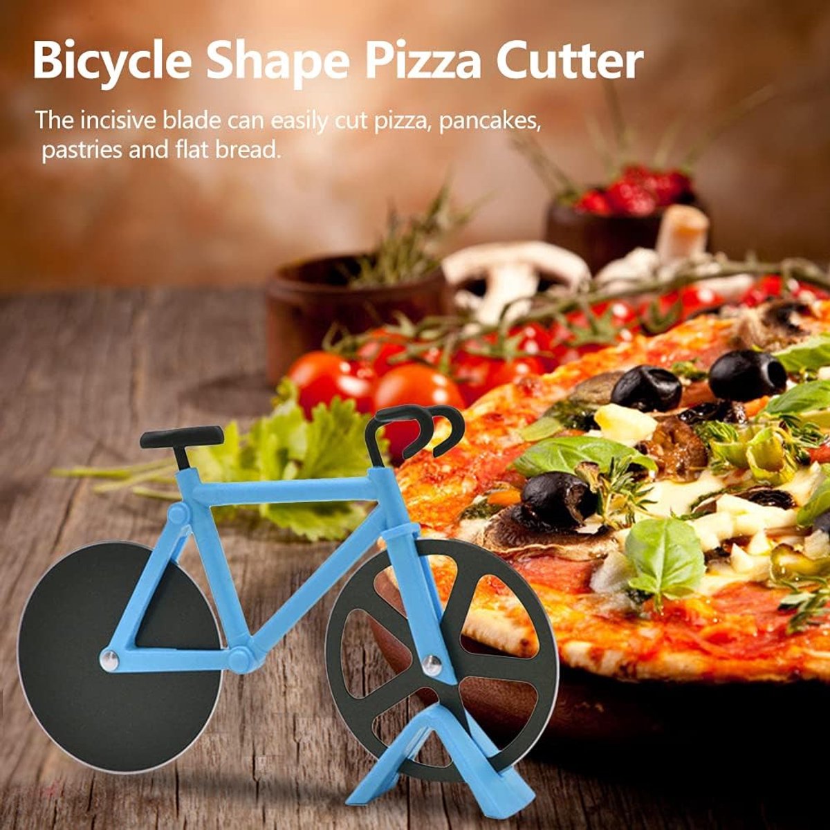Pizza Cutter - Professional High Quality Bicycle Pizza Cutter - Creative Multifunctional Bicycle Pizza Knife - Pizza Bike - Pizza Knife - Pizza Accessories - With Non-Stick Coating - Party Pizza Cutter - Practical and Beautiful Decoration - Great Gift Ide