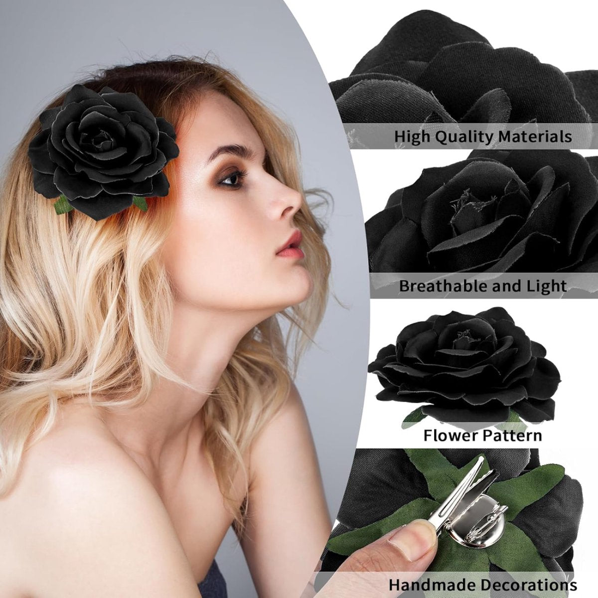 Luxury Hair Clips - 4 Premium Hair Clips - Flower Hair Clip - Women's Hairpins - Large Hair Clips - Hair Claw - Hair Clip - Hair Clip - Retro - Elegance - Add Charm - For Women - Gift for Woman - Black