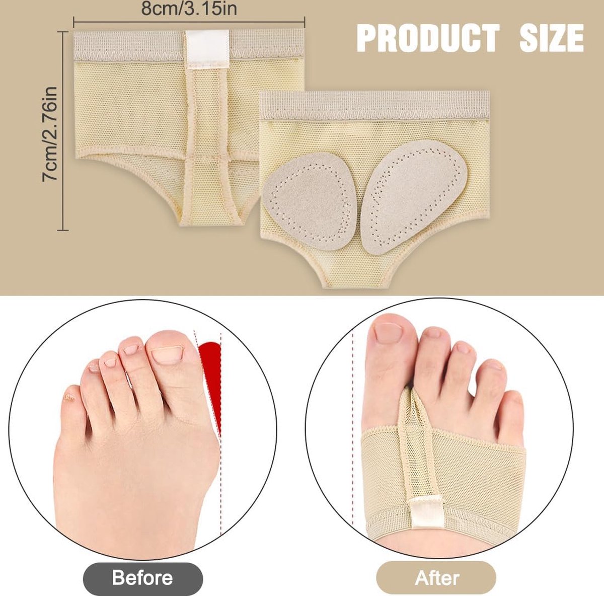 Forefoot Cushion - Heel Insoles - Anti-Slip Forefoot Insoles Heel Protection - Toe Protector Cushion - Anti-Slip Sock Pads - Fit All - Shock Absorbing - Set of 4 - Beige
