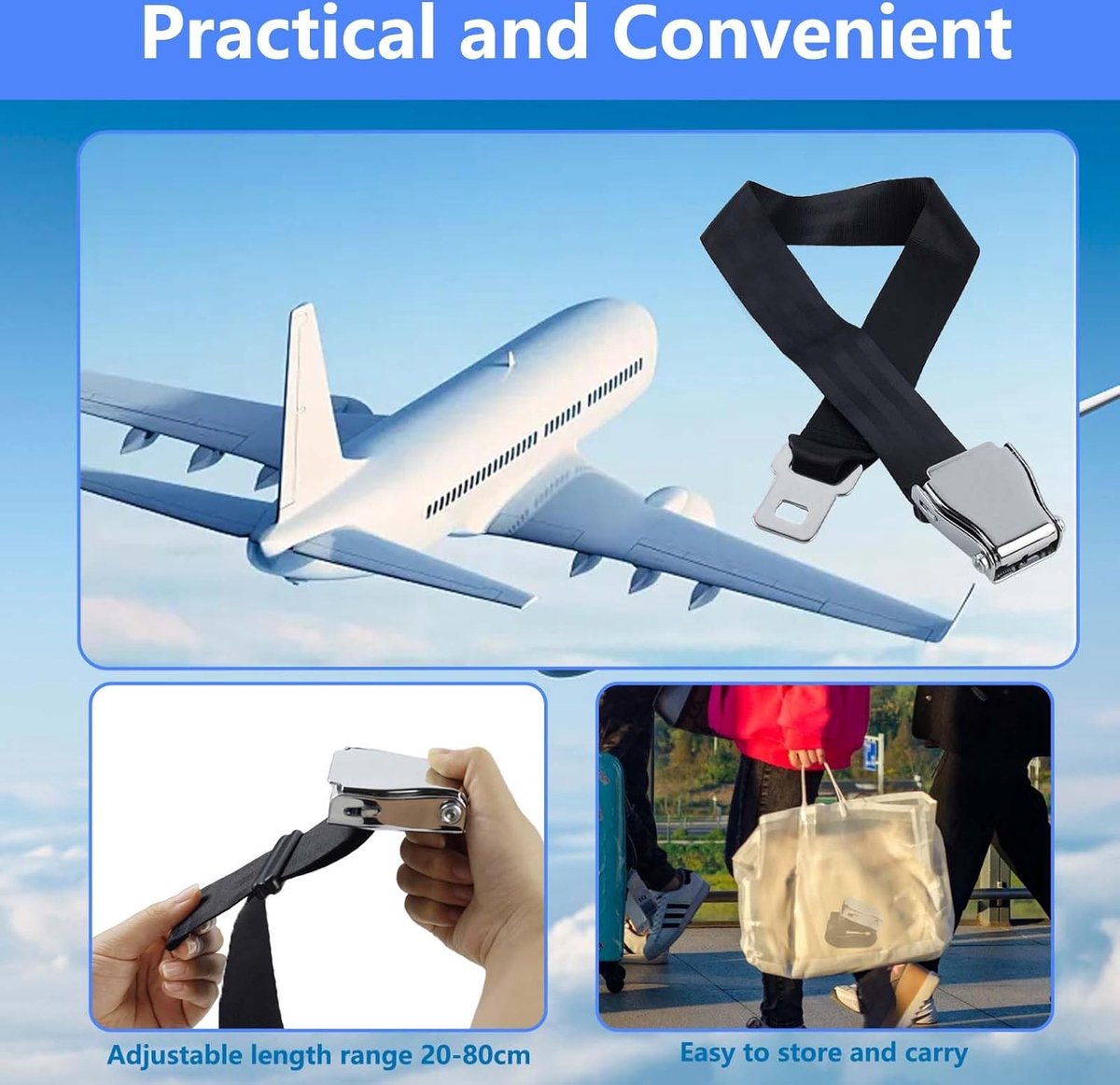 Seatbelts - Seatbelt Extender - Seatbelt Extension - 80cm - Car Seatbelt Extender - Universal - Comfortable - Airplane Seatbelt Extender - Universally Adjustable Airplane Seat - Maternity Belt - For Obese People - With Storage Bag