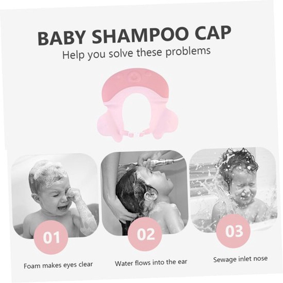 Shower cap - Shower cap - Bath cap - Baby shower cap - Child's hair washing aid cap - Shower cap - Shower cap for children - Silicone bath and shower cap - Cap - Adjustable - For toddler and baby - Pink