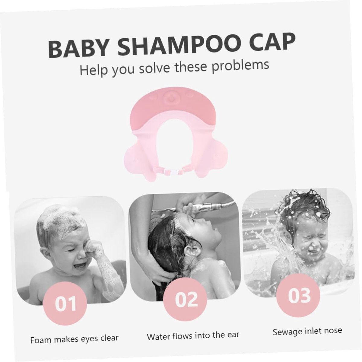 Shower cap - Shower cap - Bath cap - Baby shower cap - Child's hair washing aid cap - Shower cap - Shower cap for children - Silicone bath and shower cap - Cap - Adjustable - For toddler and baby - Pink