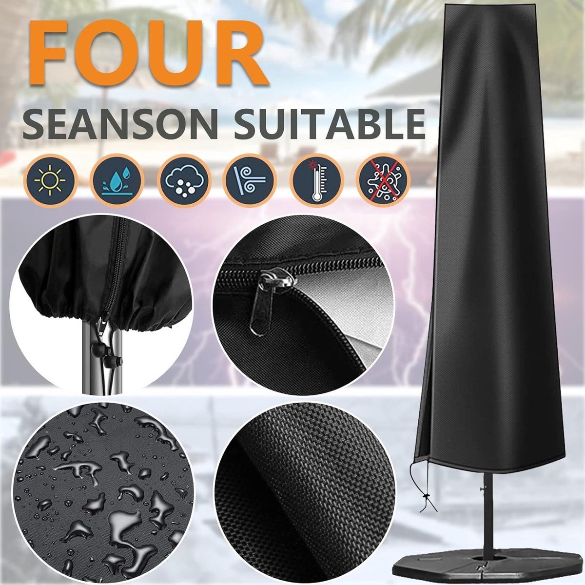 Parasol Cover - 190×50×30cm - Standing Parasol - Sturdy & Durable - Waterproof Parasol Cover 600D - With Zipper, Drawstring and Storage Pouch - Waterproof / Dustproof / Weatherproof - Khaki - For Cantilever Parasol and Standing Parasol