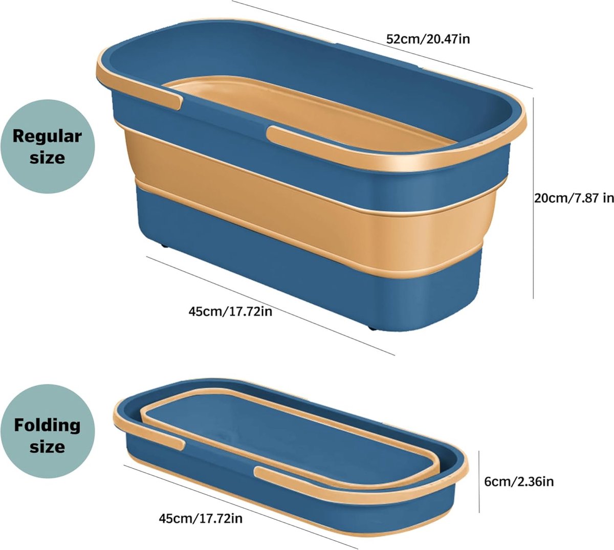 Mop Bucket - Bucket - Household Bucket - Floor Cleaning/Mopping - Portable Mop Bucket - Soap Bucket - Synthetic Mop Bucket - Cleaning Supplies - Flat Mop Bucket - Foldable - Space-Saving - With Handle - For Large Floor Surfaces - Blue