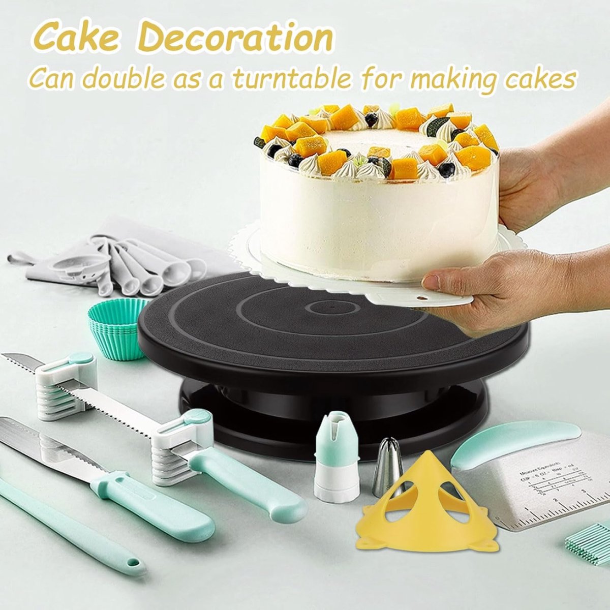 Rotating Cake Stand - Cake Turntable - Cake Stand with Base - Cake Dish - Cake Plate - Cake Plate - Cake Stand - Cake Stand - ø 28cm - Turntable - Anti-Slip - Cake Decoration - Baking Supplies - Cake Decorations - Cake Topper - Black