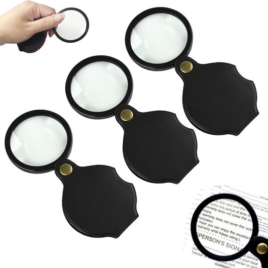 Magnifying Glass - 3 Pieces - 10x Magnification - Pocket Handheld Magnifying Glass - Reading Magnifier - Reading Magnifier - Mini Magnifying Glass - Reading Magnifier - Pocket Magnifying Glass - Reading Magnifier for Seniors and the Visually Impaired - Ma