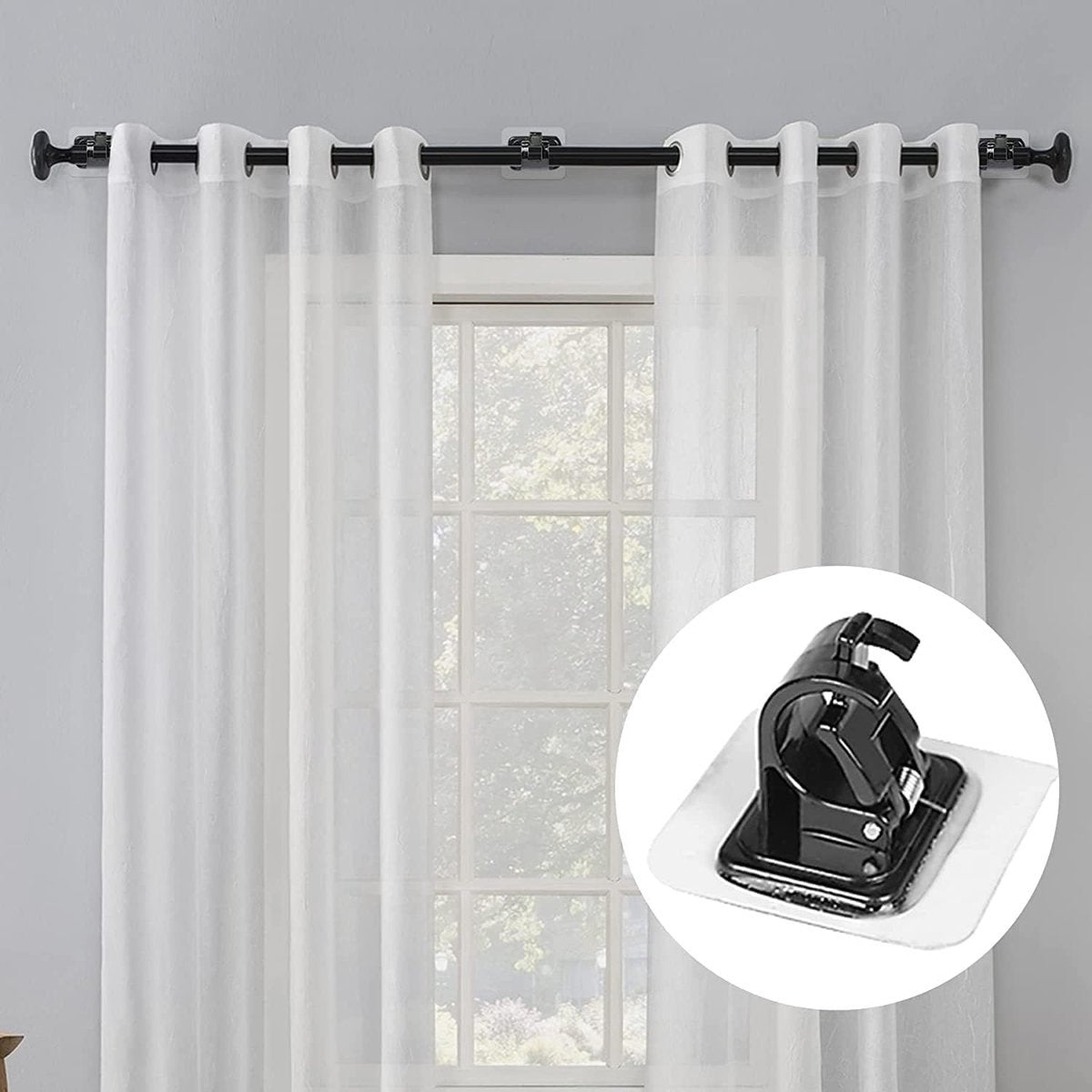 Curtain Rod Holder - 10 Pieces Curtain Rod Hooks - Hanging Curtain Rails/Curtain Rods - Super Adhesion - No Glue Residue - Hanging Hooks/Small Hooks - Black - Bathroom - Self-Adhesive Hooks - Load Capacity 10kg - No Drilling Required